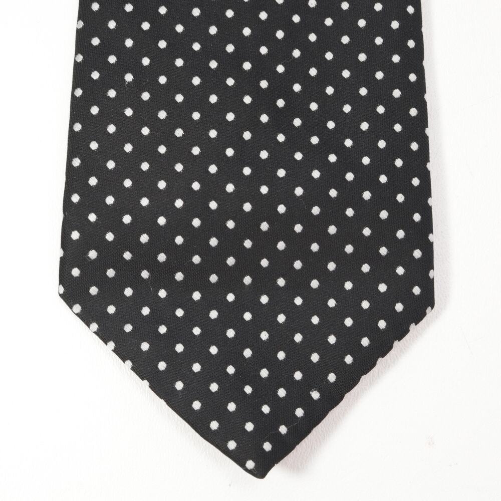 Principe Tie Mens 55 in Black White Mini Classic Polka Dot Gold Lined
